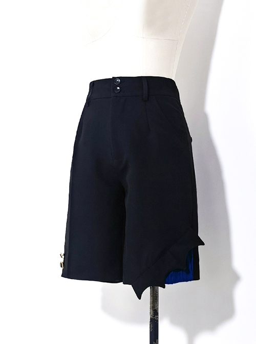 Phantom Series Prince Series Daily Commute Ouji Fashion Black Bat Pattern Pearl Button Design Shorts