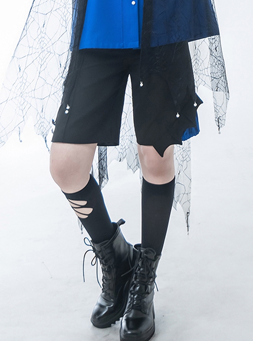 Phantom Series Prince Series Daily Commute Ouji Fashion Black Bat Pattern Pearl Button Design Shorts