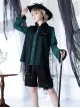 Phantom Series Ouji Fashion Black Translucent Spider Web Dark Irregular Pointed Hem Pearl Button Stacking Vest Shawl