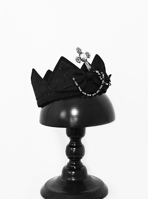 Phantom Series Black Noble Sense Little Prince Imperial Crown Ouji Fashion Chain Cross Pearl Accessory Hat