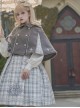 Soft Girly British Style College Gray White Plaid Dress Woolen Double Breast Lapel Jacket Cape Kawaii Fashion Suit