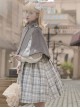 Soft Girly British Style College Gray White Plaid Dress Woolen Double Breast Lapel Jacket Cape Kawaii Fashion Suit