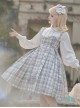 Soft Girly British Style College Gray White Plaid Dress Woolen Double Breast Lapel Jacket Cape Kawaii Fashion Suit