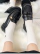 Star Taker Series Metallic Stars Round Toe British Style Exquisite Little Bowknot Cowhide Black Uniform Shoes