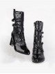 Goddess Name Series Vintage Love Polka Dots Mesh Yarn Lace Gothic Lolita Pointed Tip Middle Heels Boots