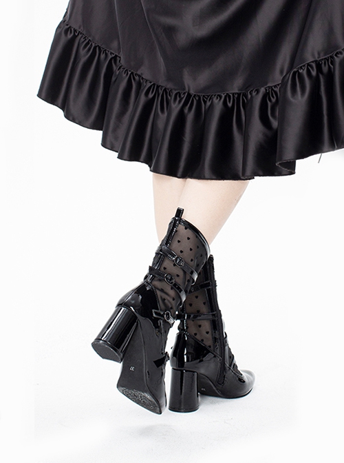 Goddess Name Series Vintage Love Polka Dots Mesh Yarn Lace Gothic Lolita Pointed Tip Middle Heels Boots