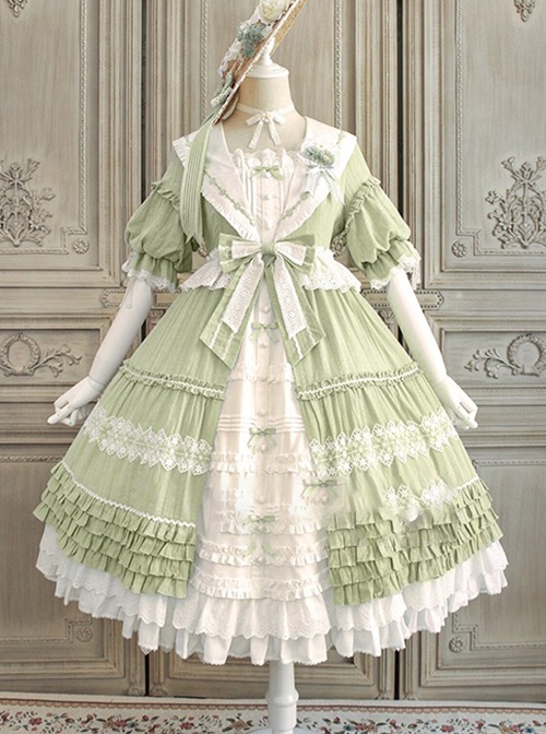 Sunflower Lapel Youthful Sunny Pastoral Style Fresh Cute Bowknot Lace Ruffles Classic Lolita Short Sleeves Dress