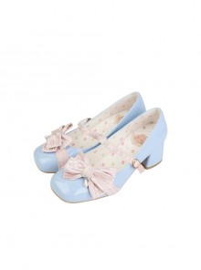 Butterfly Puff Pastry Bowknot Pearl Square Toe Mid Low Heel Sweet Elegant Lolita Shoes