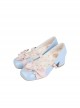 Butterfly Puff Pastry Bowknot Pearl Square Toe Mid Low Heel Sweet Elegant Lolita Shoes