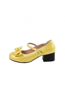 A Little Round Series Daily Versatile Cute Round Toe Mid Heel Simple Fairy Tale Style Bowknot Sweet Lolita Shoes