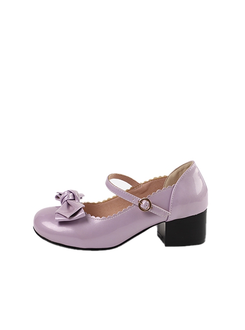 A Little Round Series Daily Versatile Cute Round Toe Mid Heel Simple Fairy Tale Style Bowknot Sweet Lolita Shoes