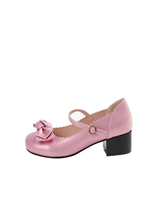 A Little Round Series Daily Versatile Cute Round Toe Mid Heel Simple Fairy Tale Style Bowknot Sweet Lolita Shoes