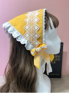 Sunflower Pastoral Style Little Daisy Bowknot Cotton Soft Lace Triangle Scarf Classic Lolita Decorative Headband