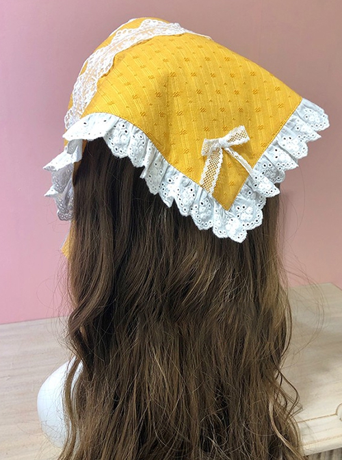 Sunflower Pastoral Style Little Daisy Bowknot Cotton Soft Lace Triangle Scarf Classic Lolita Decorative Headband