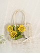 Bright Yellow Sunflower Natural Fresh Gentle Portable Shoulder Beach Woven Travel Straw Classic Lolita Bag