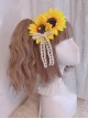 Bright Sunshine Tender Yellow Handmade Simulated Sunflower Lace Bowknot Pearl Flower Ball Classic Lolita Hair Clip