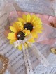 Bright Sunshine Tender Yellow Handmade Simulated Sunflower Lace Bowknot Pearl Flower Ball Classic Lolita Hair Clip