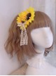 Bright Sunshine Tender Yellow Handmade Simulated Sunflower Lace Bowknot Pearl Flower Ball Classic Lolita Hair Clip