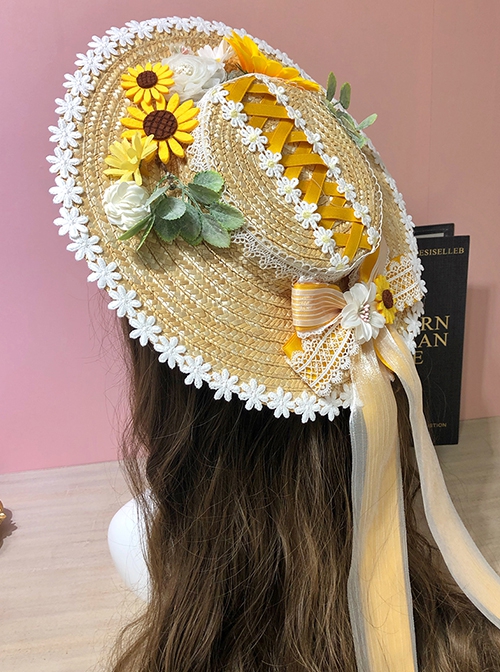 Sunflower Handmade Artificial Flowers Small Daisy Rose Cute Bird Fresh Natural Classic Lolita Flat Straw Hat