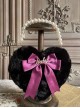 Black Furry Bowknot Pearl Chain Sweet Handbag Shoulder Crossbody Heart Shape Lolita Bag