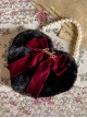 Black Furry Bowknot Pearl Chain Sweet Handbag Shoulder Crossbody Heart Shape Lolita Bag