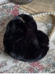 Black Furry Bowknot Pearl Chain Sweet Handbag Shoulder Crossbody Heart Shape Lolita Bag