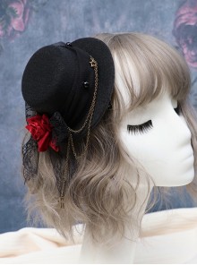 Gorgeous Retro Gothic Style Dark Handmade Flower Metal Chain Lace Decorated Lolita Hat