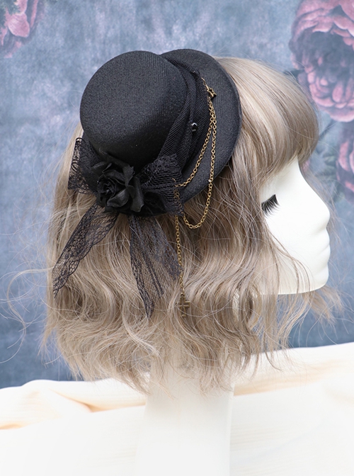 Gorgeous Retro Gothic Style Dark Handmade Flower Metal Chain Lace Decorated Lolita Hat