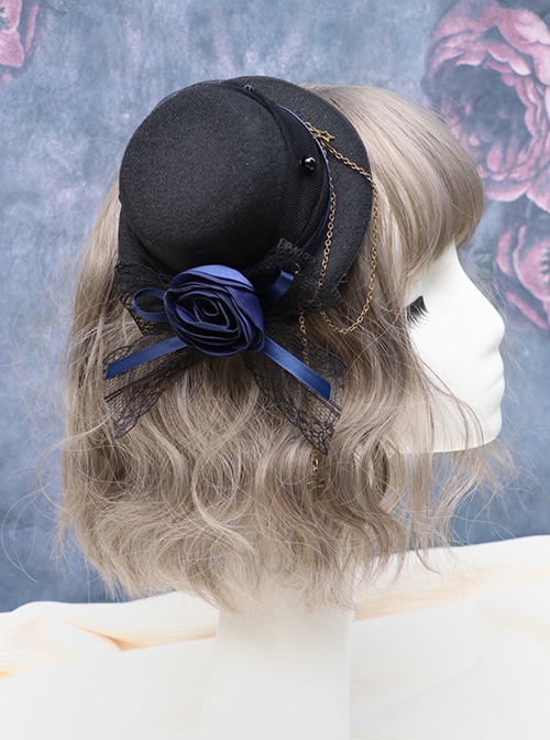 Gorgeous Retro Gothic Style Dark Handmade Flower Metal Chain Lace Decorated Lolita Hat