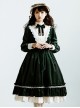 Rose Personification Series Of Retro Elegant Velvet Small Puff Sleeves Lace Splicing Large Hem Dress OP