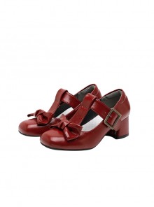 Ellie Series Bowknot Mary Jane Retro British Style Doll Microfiber Leather Sweet Lolita Round Toe Chunky High Heels Shoes