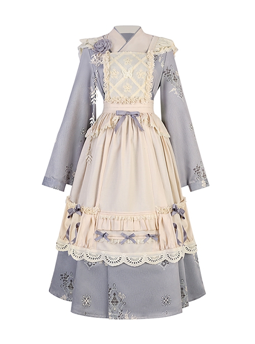 Pharmacy In The Clouds Series Chinese Style Han Elements Forest Vibes Gentle Sweet Light Purple Lolita Dress Apricot Overskirt Two Piece Set