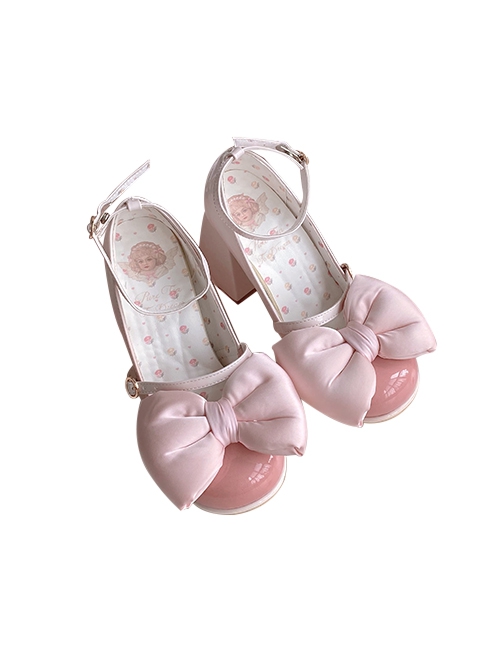 Semi Cooked Icing Sugar Series Gradient Blush Fluffy Satin Bowknot Sweet Cute High Heeled Lolita Shoes