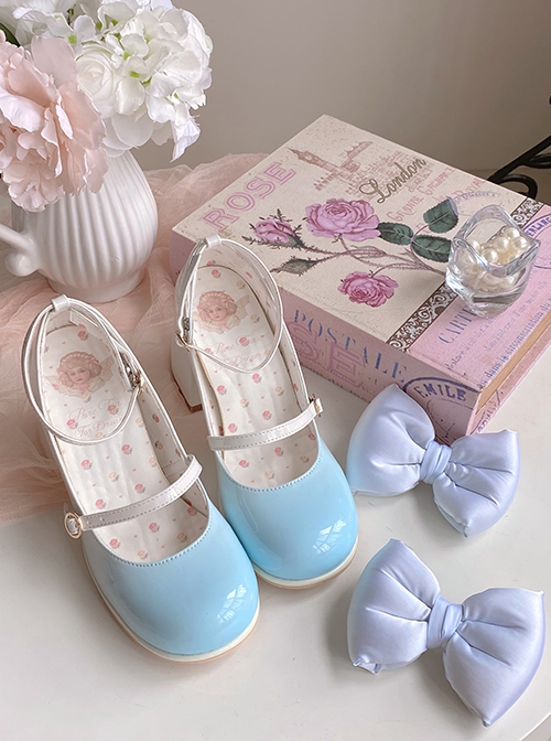 Semi Cooked Icing Sugar Series Gradient Blush Fluffy Satin Bowknot Sweet Cute High Heeled Lolita Shoes