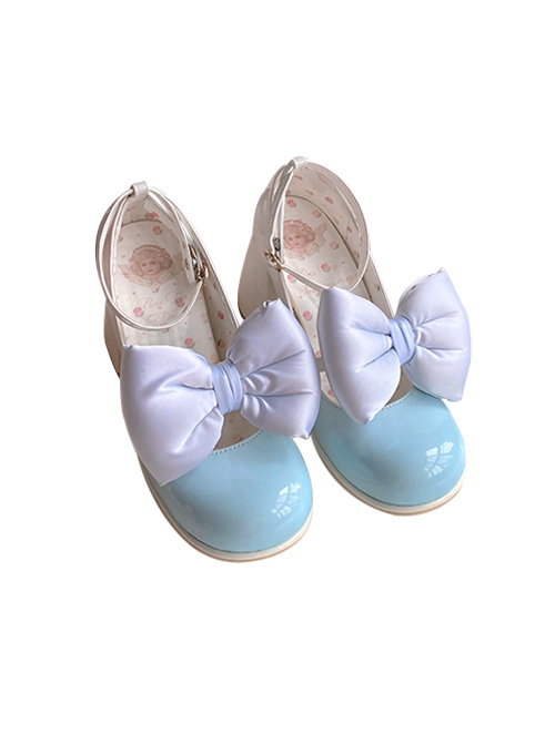 Semi Cooked Icing Sugar Series Gradient Blush Fluffy Satin Bowknot Sweet Cute High Heeled Lolita Shoes