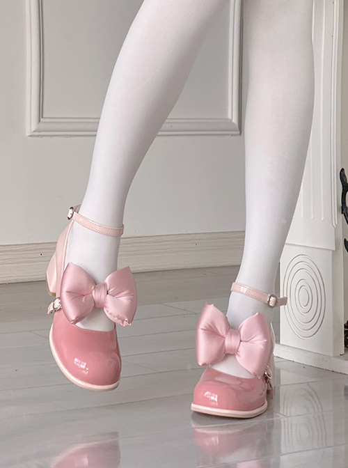 Semi Cooked Icing Sugar Series Gradient Blush Fluffy Satin Bowknot Sweet Cute High Heeled Lolita Shoes