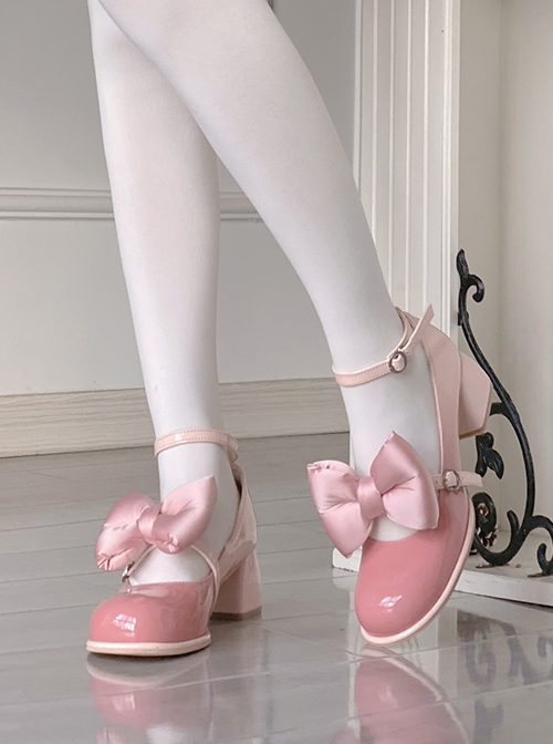 Semi Cooked Icing Sugar Series Gradient Blush Fluffy Satin Bowknot Sweet Cute High Heeled Lolita Shoes