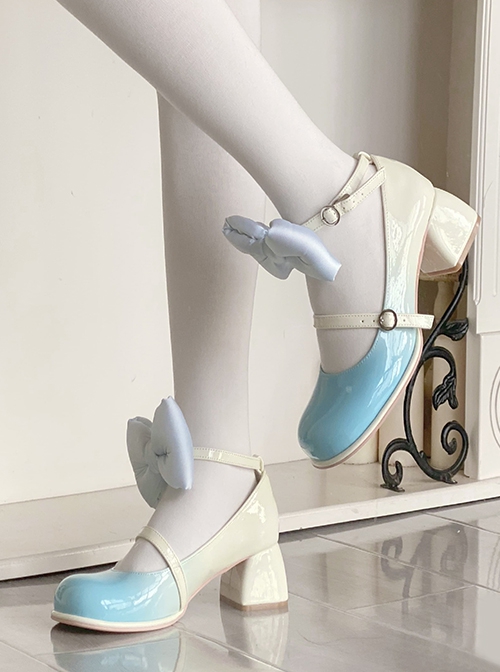 Semi Cooked Icing Sugar Series Gradient Blush Fluffy Satin Bowknot Sweet Cute High Heeled Lolita Shoes