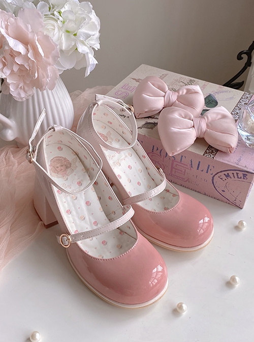 Semi Cooked Icing Sugar Series Gradient Blush Fluffy Satin Bowknot Sweet Cute High Heeled Lolita Shoes