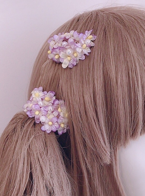 Gentle Purple Gradient Cute Pearl Handmade Simulated Flower Sweet Lolita Hairpin