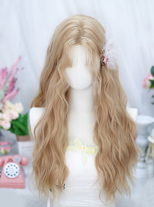 Fantasy Series Milk Tea Golden Daily Lace Mid Split Long Curls Sweet Lolita Full Head Wig