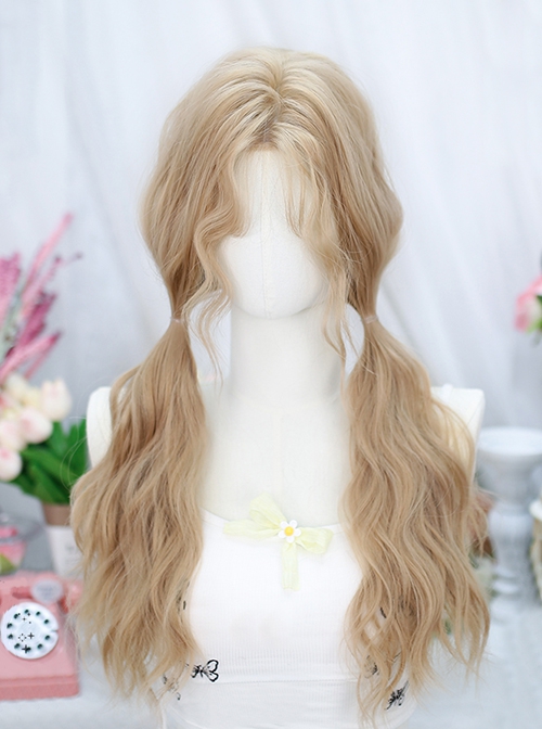 Fantasy Series Milk Tea Golden Daily Lace Mid Split Long Curls Sweet Lolita Full Head Wig