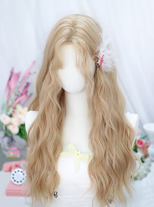 Fantasy Series Milk Tea Golden Daily Lace Mid Split Long Curls Sweet Lolita Full Head Wig