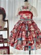 Cherry Bear Series Jsk Cute Three Section Cake Hem Sweet Printed High Waist Lolita Sleeveless Dress