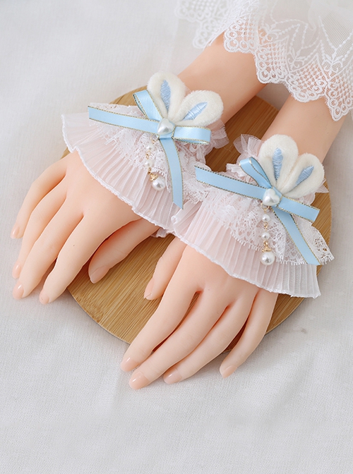 Soft Cute Light Color Bunny Ears Pearl Sweet Lolita Lace Sleeves Decorative Wristband