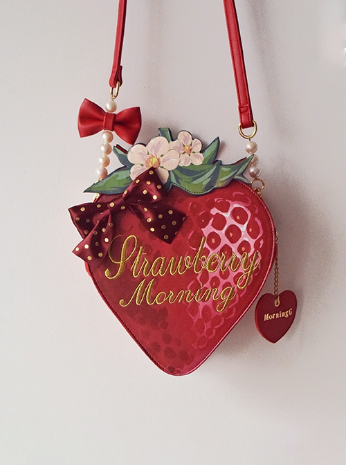 One Strawberry Series Sweet Cute Strawberry Shaped Bowknot Cross Body Shoulder Handheld Lolita Bag