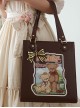 Forest Illustration Series Cute Animal Printed Bowknot Shoulder Cross Body Large Capacity Lolita Tote Bag