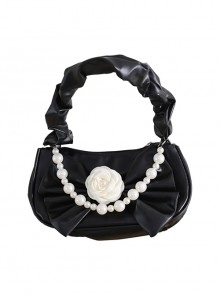 Gentle Elegant French Camellia Dark Style Pearl Chain Shoulder Handheld Versatile Lolita Bag