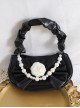 Gentle Elegant French Camellia Dark Style Pearl Chain Shoulder Handheld Versatile Lolita Bag