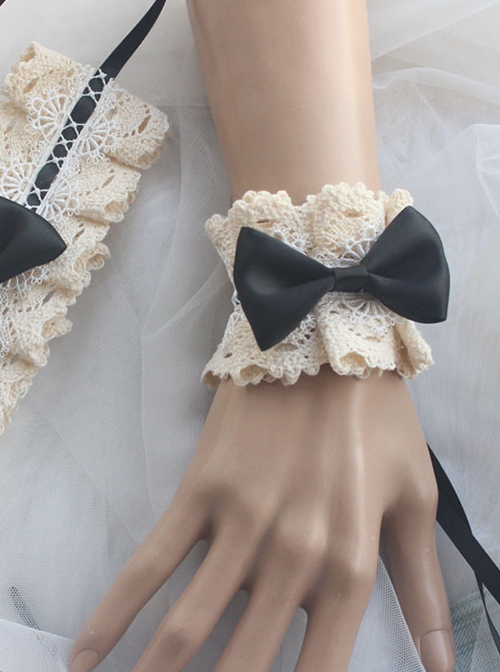 Simple Elegant Handmade Versatile Pure Cotton Lace Cute Bowknot Lolita Cuffs